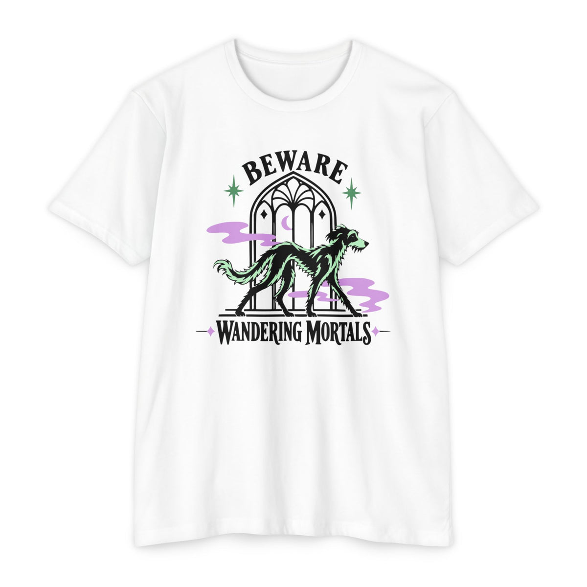 Beware Wandering Mortals Bones Graveyard Dog T-Shirt