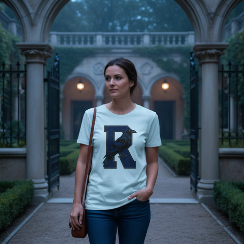 Photorealistic Blue Raven shirt lifestyle image