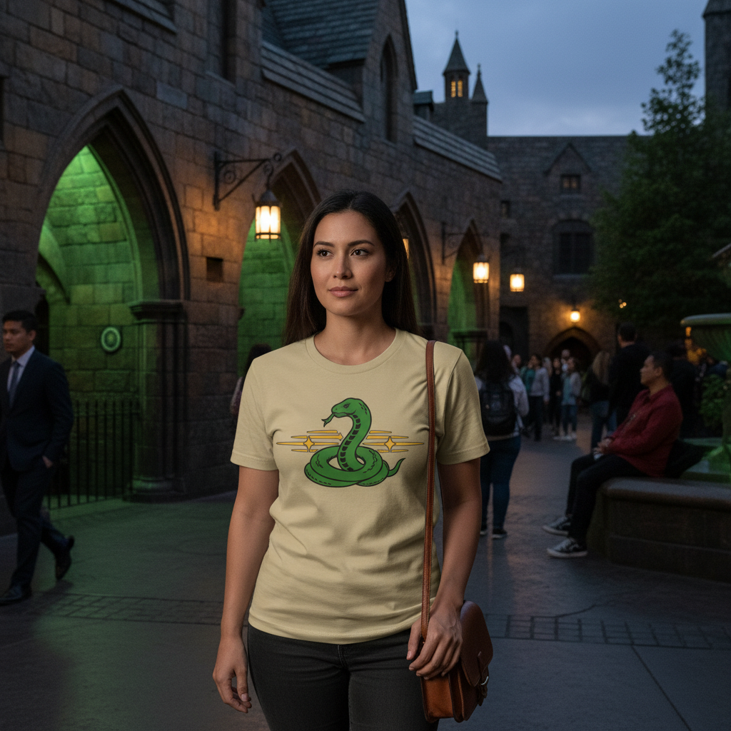 Photorealistic Green Serpent house shirt lifestyle image