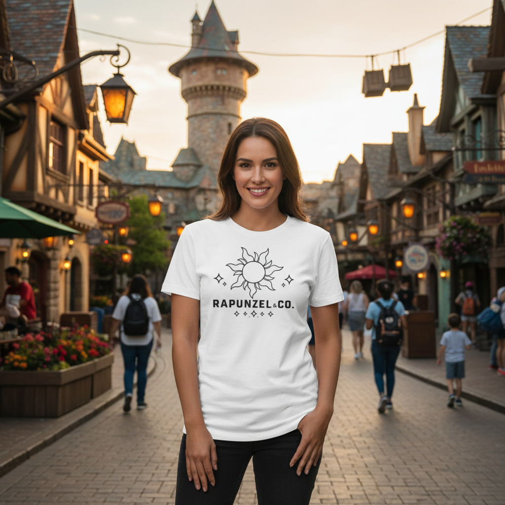 Photorealistic Rapunzel shirt lifestyle image